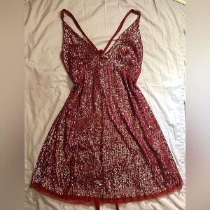 Free People Red Sequin Slip Dress
